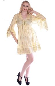 Lehké prodyšné letní šaty z Indie vanilkové L-XL sty1021
