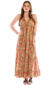 Hedvábně jemné hippie boho šaty korálovo-hráškové sty1058