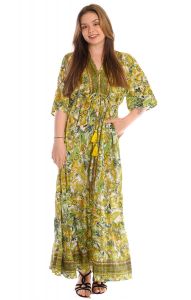 Hedvábně jemné hippie boho šaty s kapsami zelené sty1073