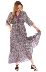 Hedvábně jemné hippie boho šaty s kapsami mátovo-růžové sty1075