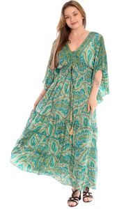 Hedvábně jemné hippie boho šaty akvamarínové sty1086